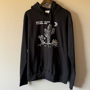 NWOT DEATH VALLEY CALIFORNIA PRINTED PULLOVER HOODIE BLACK W/ WHITE PRINT UNISEX